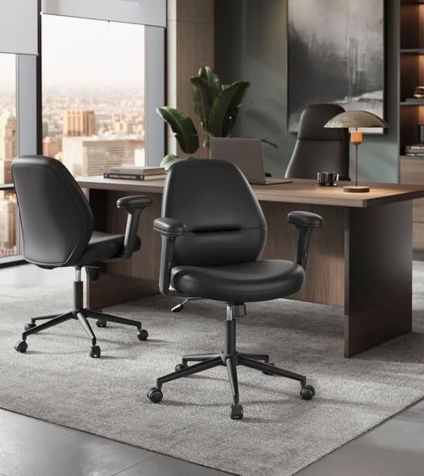 Rootz Office & säädettävät käsinojat pöytätuoli - mustemusta - teräs - PU-nahka - korkeussäädettävä - 66 cm x 66 cm x (86,5-94,5 cm)