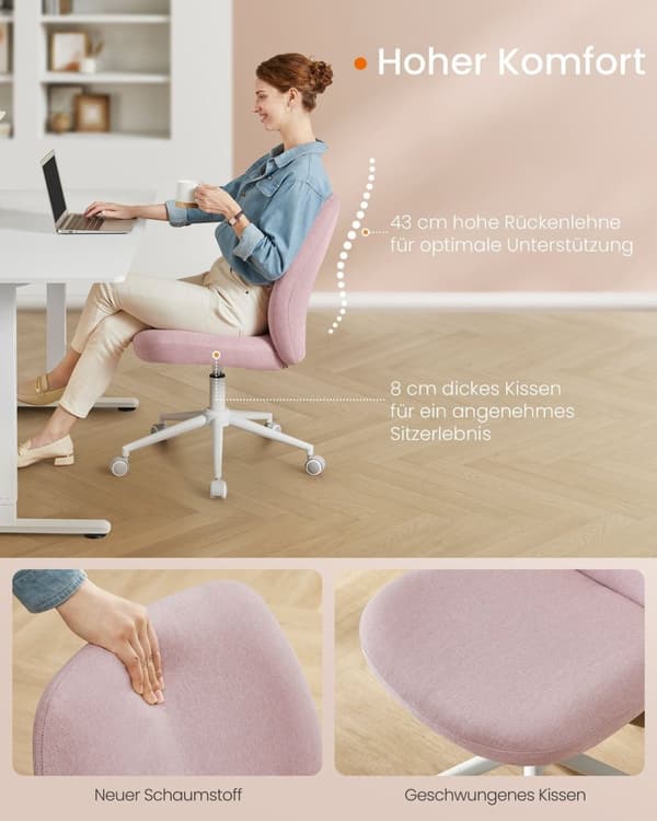 Rootz gungbordsstol - Pastellrosa - Snurrstol - Ergonomisk - 59cm x 62cm x 94,5cm - Stålstomme - Bomull-linneblandning - Skum - Plywood