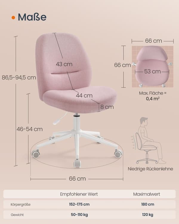 Rootz gungbordsstol - Pastellrosa - Snurrstol - Ergonomisk - 59cm x 62cm x 94,5cm - Stålstomme - Bomull-linneblandning - Skum - Plywood