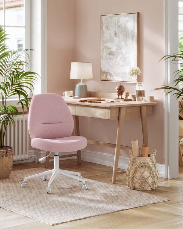 Rootz gungbordsstol - Pastellrosa - Snurrstol - Ergonomisk - 59cm x 62cm x 94,5cm - Stålstomme - Bomull-linneblandning - Skum - Plywood
