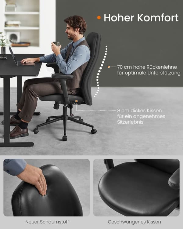 Rootz kontorsstol - Snurrstol - Justerbara armstöd - Bläcksvart - Stål & PU - Ergonomisk design - 70cm x 70cm x (114-122)cm