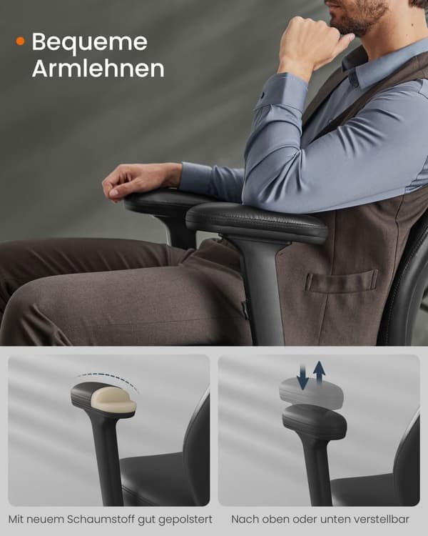 Rootz kontorsstol - Snurrstol - Justerbara armstöd - Bläcksvart - Stål & PU - Ergonomisk design - 70cm x 70cm x (114-122)cm