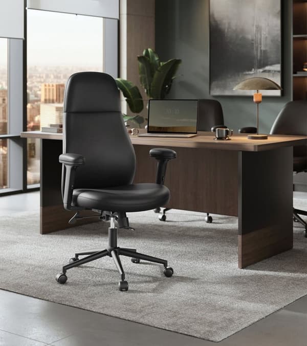 Rootz kontorsstol - Snurrstol - Justerbara armstöd - Bläcksvart - Stål & PU - Ergonomisk design - 70cm x 70cm x (114-122)cm