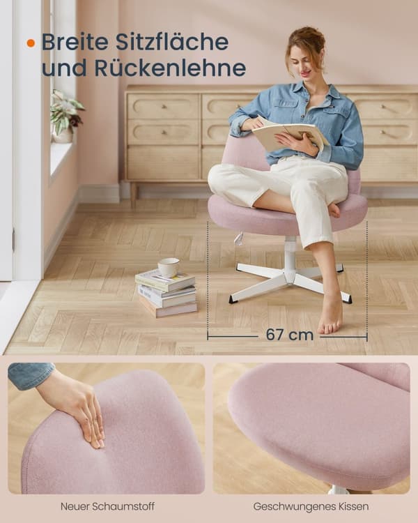 Rootz Pink toimistotuoli - Leveä istuin - Ristijalusta - Teräs ja puuvilla - Pellava - Säädettävä korkeus - 72cm x 72cm x 75-83cm