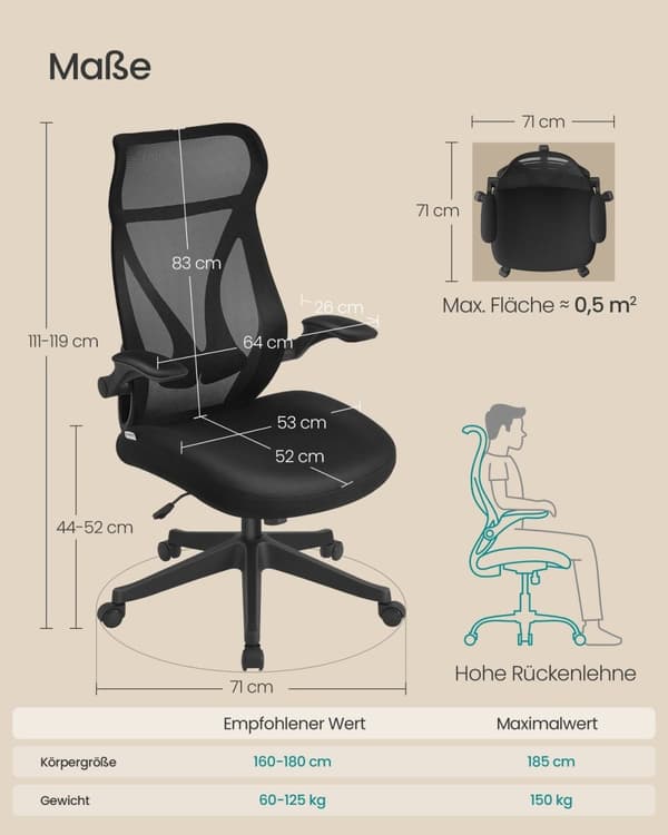 Rootz kontorsstol - Snurrstol - Skrivbordsstol - Ergonomiskt stöd - 60cm x 55cm x 85cm