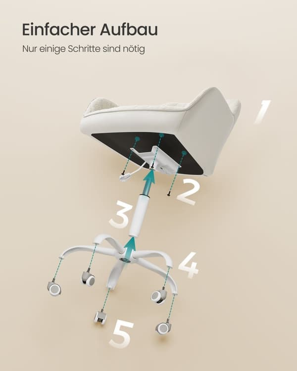 Rootz polstret kontorstol - Cappuccino Beige - Cloud White - Stålstel - Sherpa - Kunstlæder - Ergonomisk design - 62 cm x 62 cm x (83,5-93,5 cm)