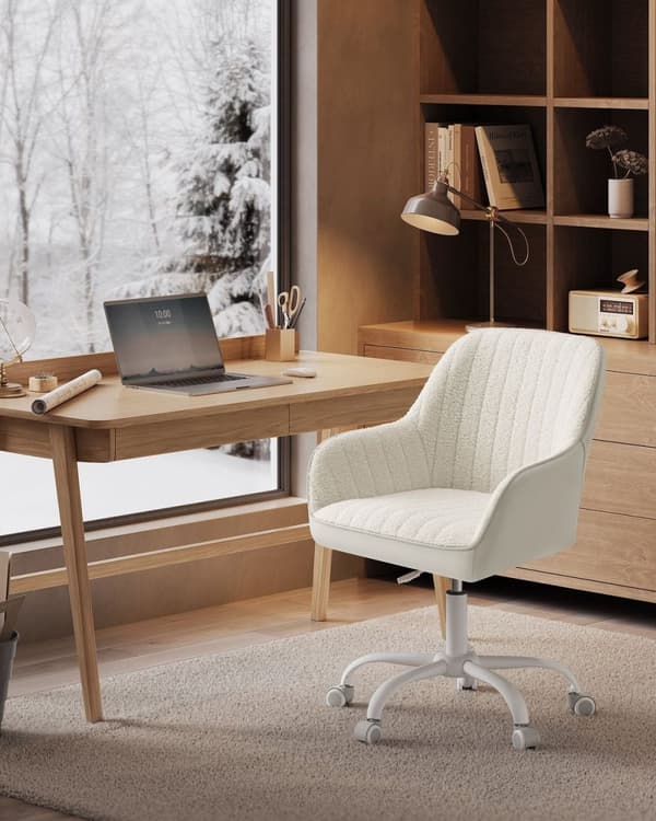 Rootz polstret kontorstol - Cappuccino Beige - Cloud White - Stålstel - Sherpa - Kunstlæder - Ergonomisk design - 62 cm x 62 cm x (83,5-93,5 cm)