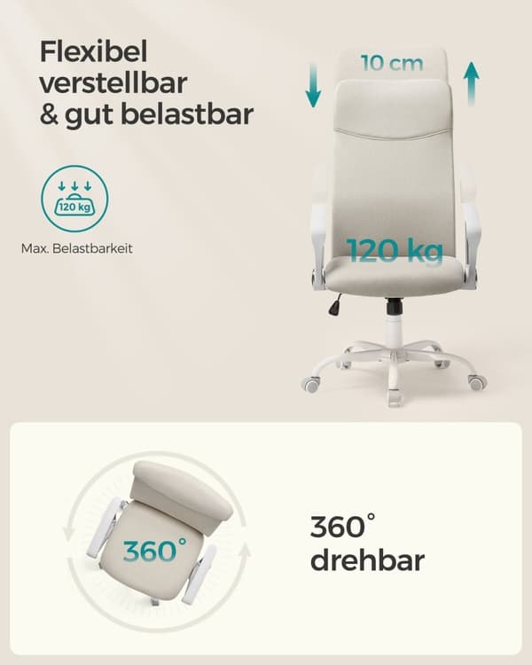 Rootz stoppad kontorsstol - Justerbar i höjdled - Tiltbar - Cappuccino Beige - Stål - Skumstoppning - 64cm x 64cm x (110-120cm)