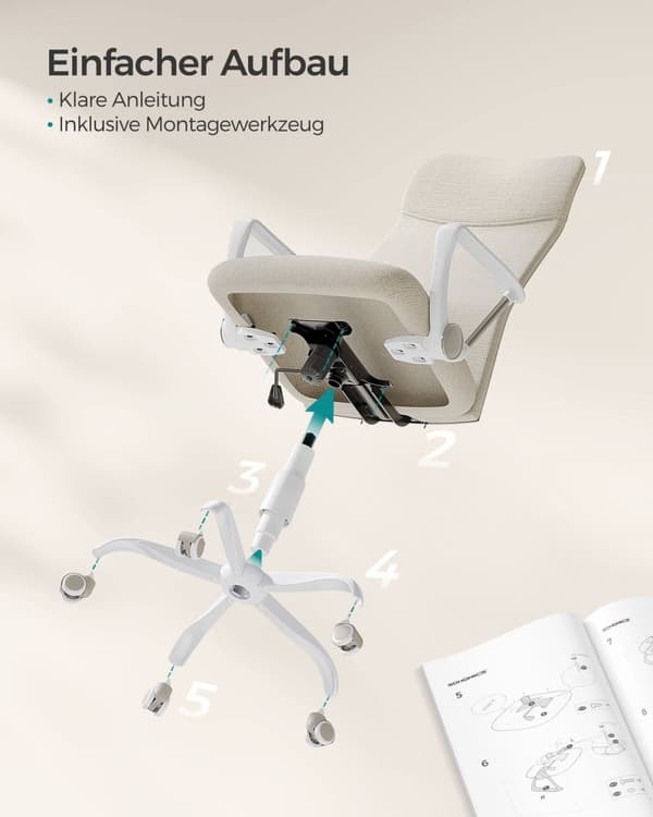 Rootz stoppad kontorsstol - Justerbar i höjdled - Tiltbar - Cappuccino Beige - Stål - Skumstoppning - 64cm x 64cm x (110-120cm)