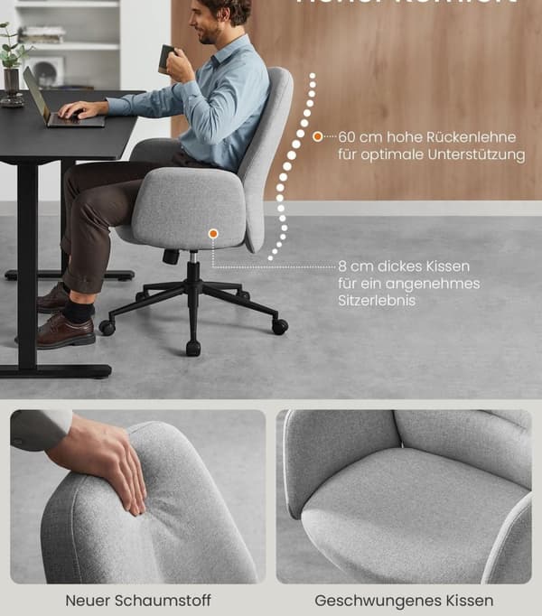 Rootz Snurrstol med Dove Grey Armstöd - Kontorssits - Justerbar i höjdled - Stålram - Bomull-linneblandning - 70 cm x 70 cm x (101-109 cm)