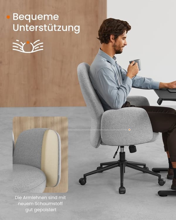 Rootz Snurrstol med Dove Grey Armstöd - Kontorssits - Justerbar i höjdled - Stålram - Bomull-linneblandning - 70 cm x 70 cm x (101-109 cm)