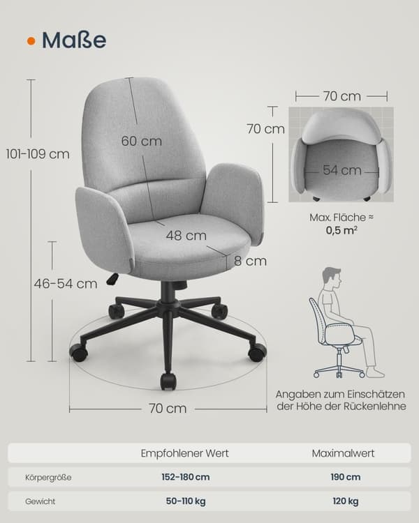 Rootz Snurrstol med Dove Grey Armstöd - Kontorssits - Justerbar i höjdled - Stålram - Bomull-linneblandning - 70 cm x 70 cm x (101-109 cm)