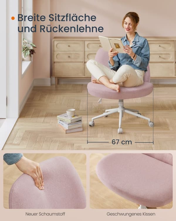 Rootz Wide Seat toimistotuoli - Pastellin vaaleanpunainen pohja - Kääntyvä tuoli - Ergonominen muotoilu - 70cm x 70cm x (82-90cm) - Teräsrunko