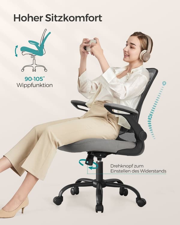 Toimistotuoli - ergonominen - käsinojilla ja kallistustoiminnolla - kyyhkynen harmaa