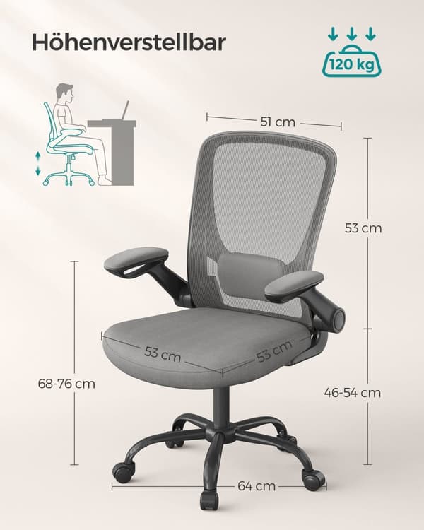 Toimistotuoli - ergonominen - käsinojilla ja kallistustoiminnolla - kyyhkynen harmaa