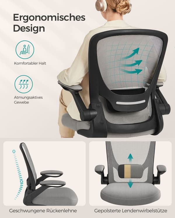 Toimistotuoli - ergonominen - käsinojilla ja kallistustoiminnolla - kyyhkynen harmaa