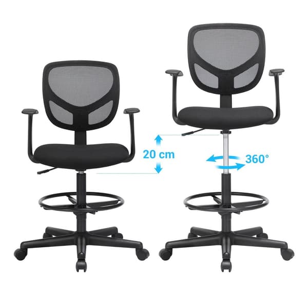 Kontorstol - Ergonomisk - med armlæn og fodstøtte - arbejdsstole - sort