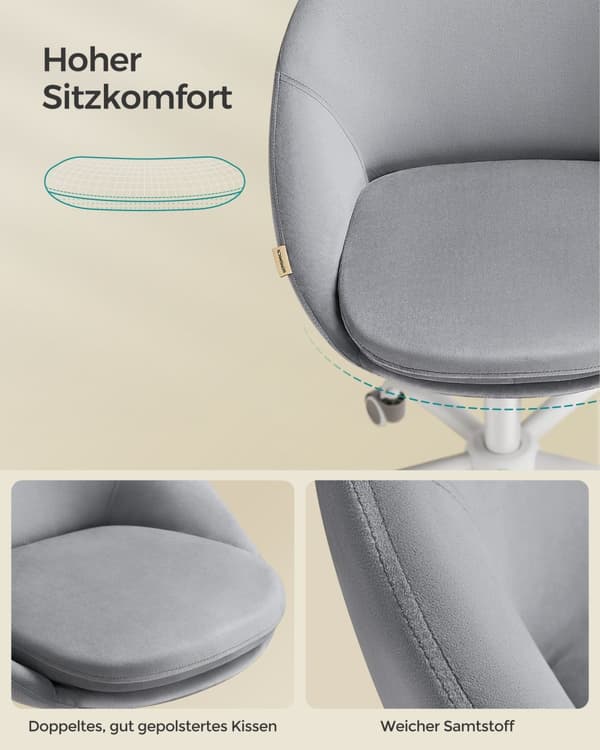Velvet Office Stol - Højde Justerbar - Pigeon Gray