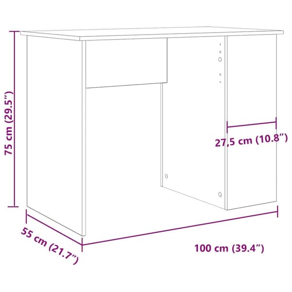 vidaXL Skrivbord hantverksmässig ek 100x55x75 cm konstruerat trä