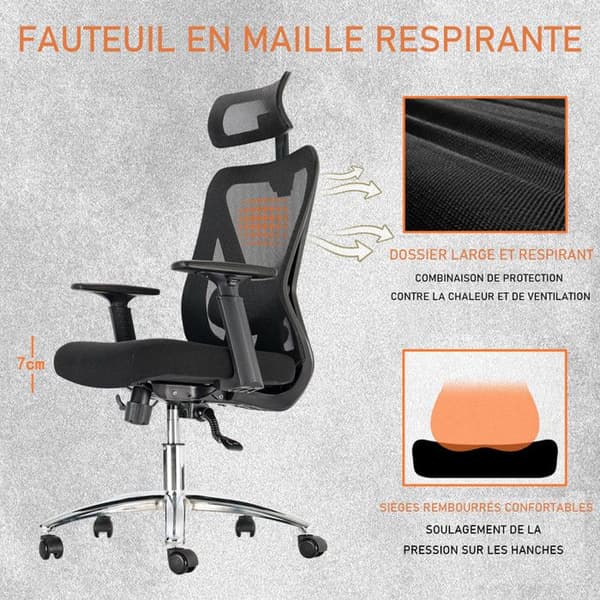 Ergonomisk kontorsstol, snurrstol. Justerbart nackstöd, svankstöd, armstöd.