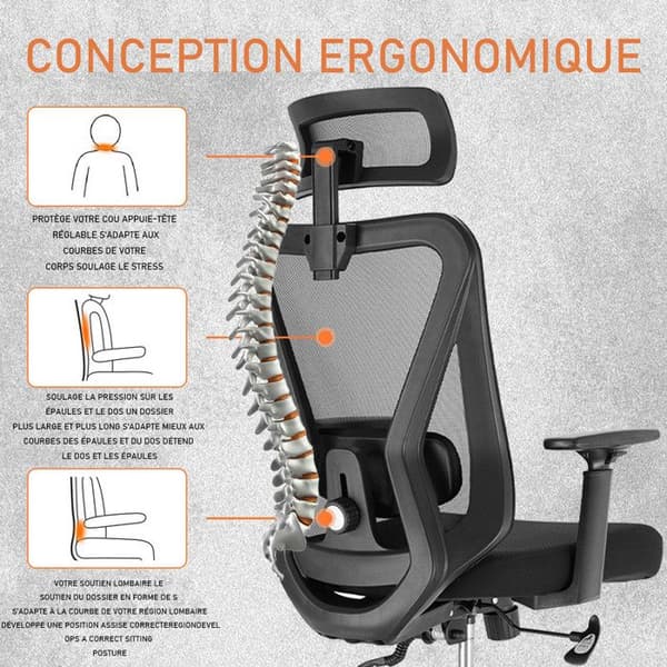 Ergonomisk kontorsstol, snurrstol. Justerbart nackstöd, svankstöd, armstöd.