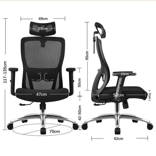 Kontorsstol Ergonomisk stol, ventilerande snurrstol, justerbar funktion, 150 kg, svart