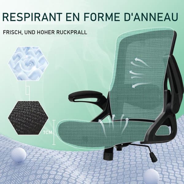 Kontorsstol Ergonomisk stol med flip-armstöd, justerbar höjd, snurrstol med svankstöd, 150 kg