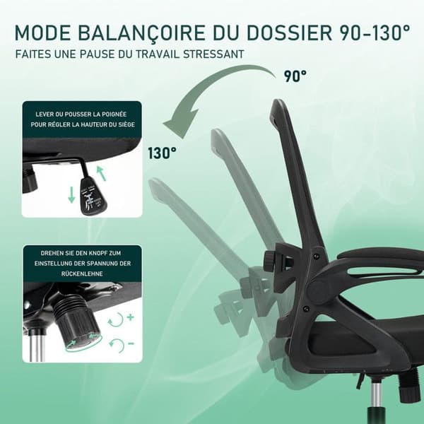 Kontorsstol Ergonomisk stol med flip-armstöd, justerbar höjd, snurrstol med svankstöd, 150 kg