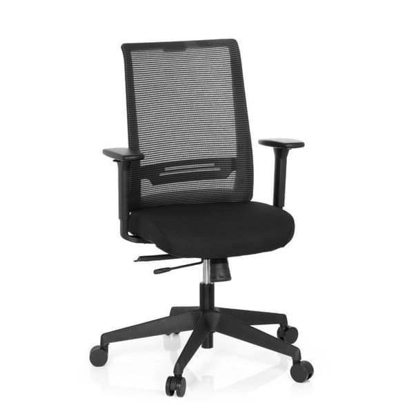 Kontorsstol av professionell kvalitet - hjh OFFICE - CONISTON - Svart - tyg/mesh-tyg