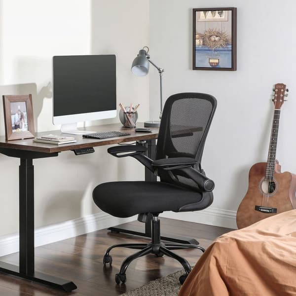 Ergonomisk kontorstol med foldbare armlæn, sort