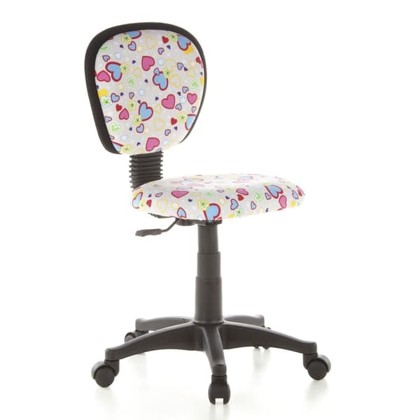 Barnkontorsstol / KIDDY TOP snurrstol, rosa tyg med blom- &amp; hjärtamönster hjh OFFICE