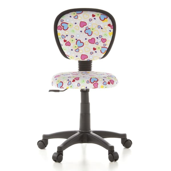 Barnkontorsstol / KIDDY TOP snurrstol, rosa tyg med blom- &amp; hjärtamönster hjh OFFICE