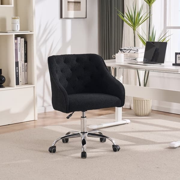 Rootz Teddy Velvet Kontorstol Sort - Ergonomisk skrivebordsstol - Drejestol - Justerbar højde - 56,48 cm x 52,98 cm x 90,5 cm