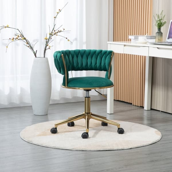 Rootz Velvet Kontorstol - Ergonomisk skrivebordsstol - Drejelig arbejdsstol - Understøtter 127 kg - 62L x 62W x 67H cm - Emerald Green Velvet med gyld