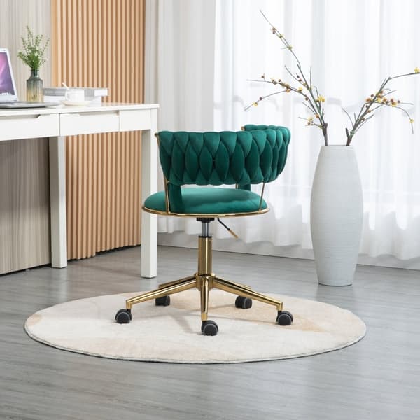 Rootz Velvet Kontorstol - Ergonomisk skrivebordsstol - Drejelig arbejdsstol - Understøtter 127 kg - 62L x 62W x 67H cm - Emerald Green Velvet med gyld