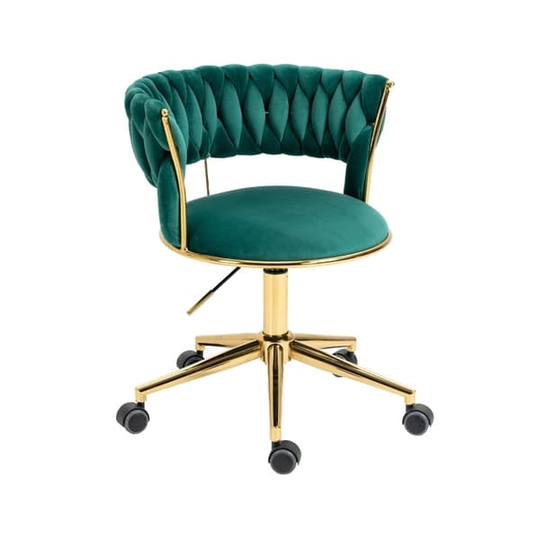 Rootz Velvet Kontorstol - Ergonomisk skrivebordsstol - Drejelig arbejdsstol - Understøtter 127 kg - 62L x 62W x 67H cm - Emerald Green Velvet med gyld