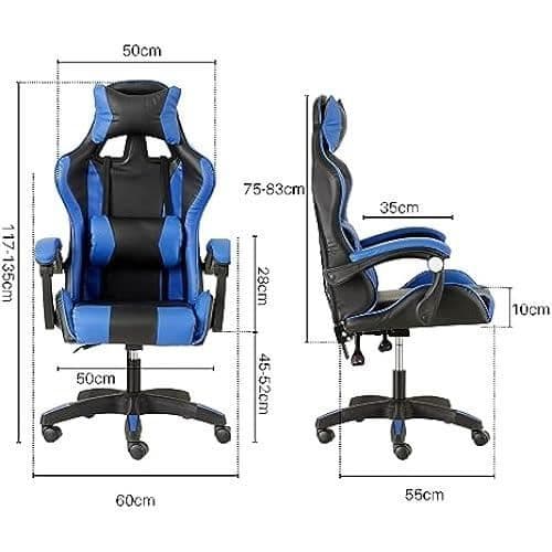 Baroni Home Gaming Stol - Blå - Ergonomisk - Justerbart ryggstöd - Svankstöd