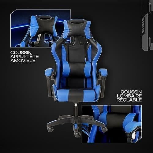 Baroni Home Gaming Stol - Blå - Ergonomisk - Justerbart ryggstöd - Svankstöd