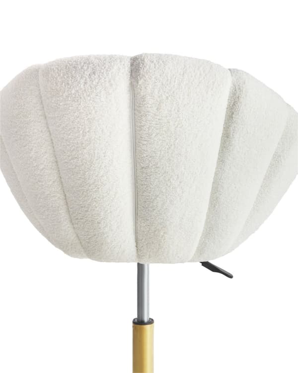 Skrivebordsstol Hvid Boucle Stol med Hjul til Kontor Moderne Drejestol Ergonomisk Design Kontorstol uden Armlæn