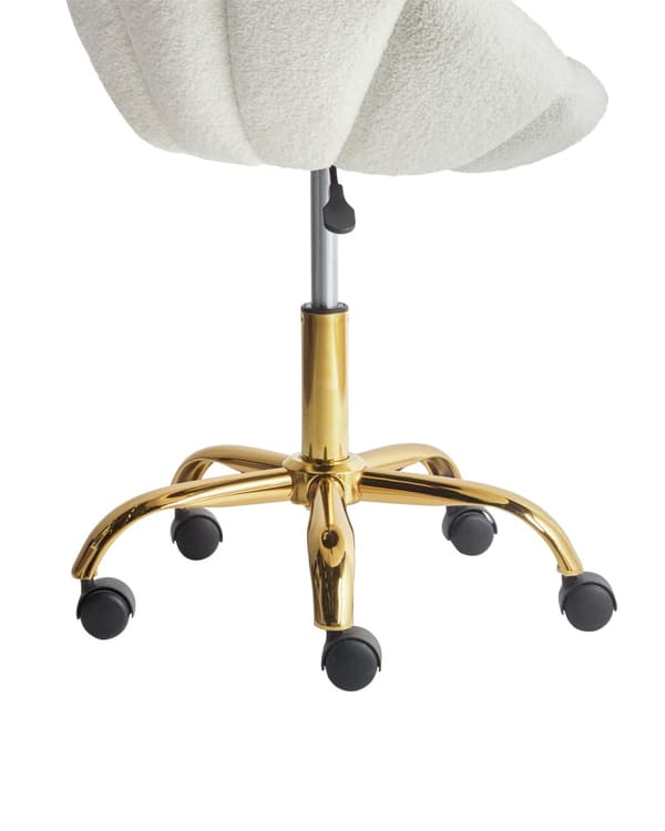 Skrivebordsstol Hvid Boucle Stol med Hjul til Kontor Moderne Drejestol Ergonomisk Design Kontorstol uden Armlæn