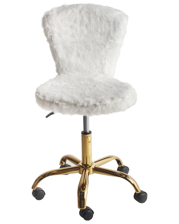 Skrivebordsstol Hvid Kunst Pels Stol med Hjul til Kontor Moderne Drejestol Ergonomisk Design Kontorstol uden Armlæn