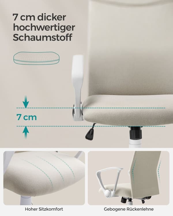 Polstret kontorstol - Højde justerbar og vippbar - Cappuccino beige