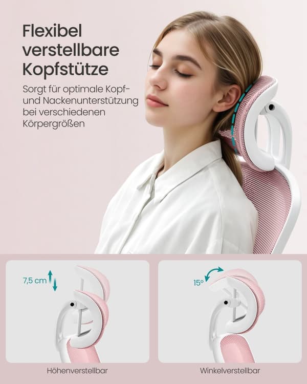 Ergonomisk kontorstol - med seag - pastelrosa