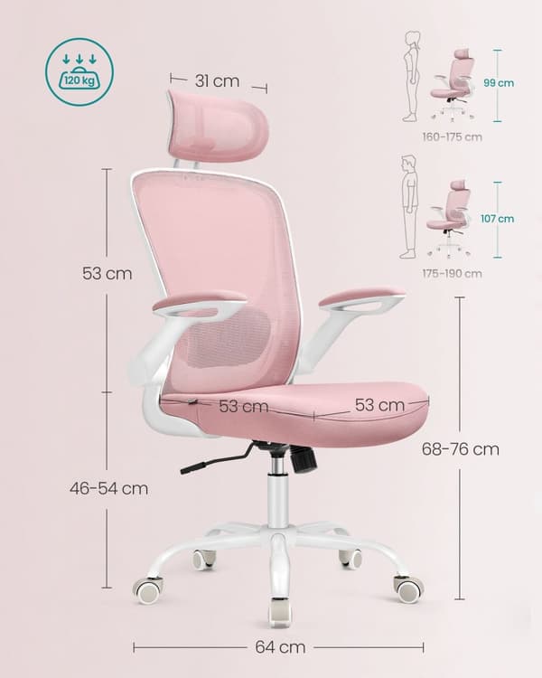 Ergonomisk kontorstol - med seag - pastelrosa