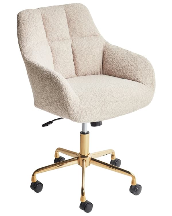 Kontorstol Beige Teddystoff Polyester Svart metallramme Svingbar Justerbar Moderne stil Kontormøbler