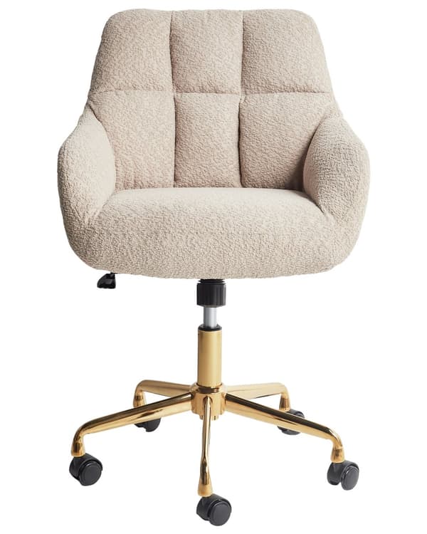 Kontorstol Beige Teddystoff Polyester Svart metallramme Svingbar Justerbar Moderne stil Kontormøbler