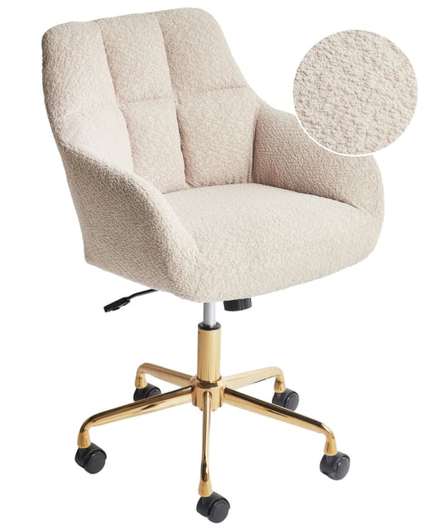 Kontorstol Beige Teddystoff Polyester Svart metallramme Svingbar Justerbar Moderne stil Kontormøbler