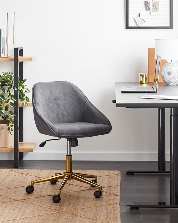 Kontorstol Mørkegråt fløjl Justerbar højde Drejefunktion Metalben Moderne og glamourøs stil Kontor