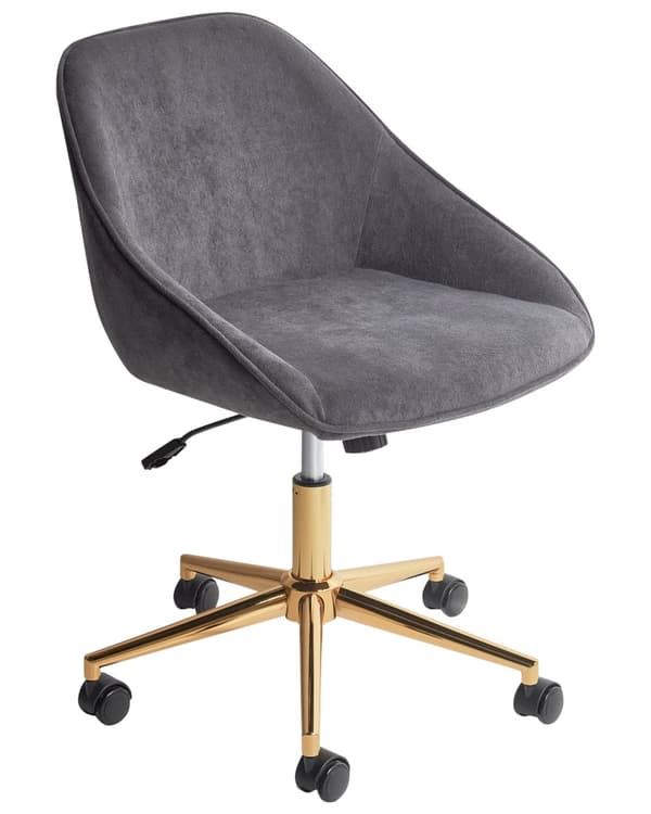 Kontorstol Mørkegråt fløjl Justerbar højde Drejefunktion Metalben Moderne og glamourøs stil Kontor