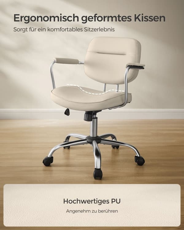 Kontorstol lavet af PU med armlæn i cappuccino beige